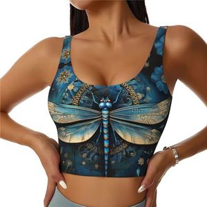 ZXERTG Art Blue Dragonfly Print Athletic Tanktops, hoge ondersteuning, ideaal voor high-impact workouts, yoga en hardlopen, Zwart, S