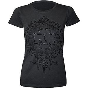 Rammstein Dames Girlie Shirt XXI, Officiële Band Merchandise Fan Shirt zwart met zilver metallic frontprint, antraciet, XL