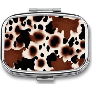 Zwarte en bruine koeienvlekken pillendoos 2 compartimenten pillendoosje draagbare zak pillenorganisator medicijn vitamine organizer voor mannen vrouwen