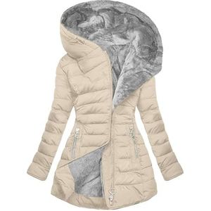 Donsjassen Elegante Lange Jas Met Rits, Dikke Warme Jas, Fleecejack, Warme Lange Vacht, Warme Winterjas Met Capuchon Van Imitatiebont, Maat Donskatoen(Apricot,4XL)