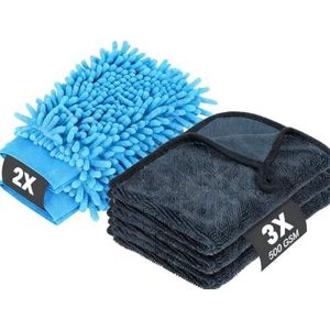 Lrocotanc Autoverzorgingsset – 3 stuks microvezeldoeken (30 x 30 cm) en 2 washandjes – autodoek – geschikt voor het reinigen van de auto