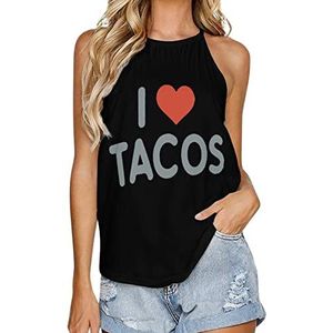 I Love Tacos Heart Tanktop voor dames, zomer, mouwloze T-shirts, halter, casual vest, blouse, print, T-shirt, XL