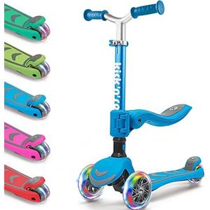 Kicknroll 2-in-1 step voor kinderen van 3-8 jaar, inklapbaar en in hoogte verstelbaar met zitje, led-flitser 3-wieltjes, belastbaar tot 50 kg, breed en antislip dek, peuterstep