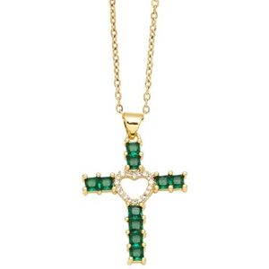 Meerkleurige, helder kristallen hartkruishanger for dames Verkoperde gouden kruisketting Geschenken (Style : Green)