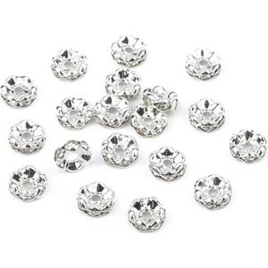 50 stks/partij 4 6 8 10mm Strass Rondelle Kristal Ronde Losse Spacer Kralen voor Sieraden DIY Maken Armband Ketting Accessoires-Wave-zilver-10mm-50pcs