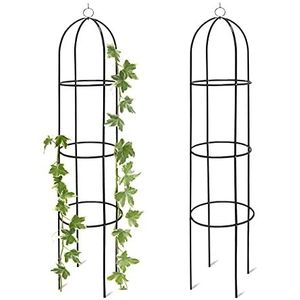 Trellis Obelisks klimrek van metaal, 2 stuks, vrijstaand klimrek van metaal, voor tuin, latwerk, groen, 190 x 40 x 40 cm (h x b x d).