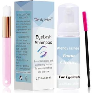 Lash Shampoo voor wimperextensions, wimperreiniger, shampoo wimper, zacht schuim voor het verwijderen van olie make-up residuen, met zachte borstel (60 ml)