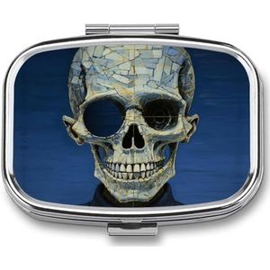 Pillendoos Spiegel Schedel Ronde Pillenhoes voor Portemonnee & Pocket 2 Compartiment Geneeskunde Pil Organizer Draagbare Reizen Pillendoos Geneeskunde Vitamine Kabeljauw Leverolie Opbergdoos