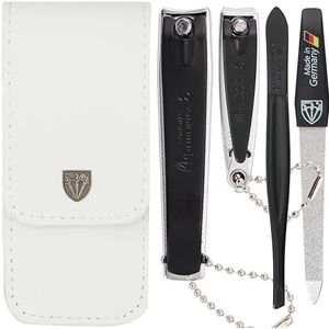 DREI SCHWERTER Germany nagelverzorgingsset nageletui 'Bari' - 4-delig van wit kunstleer, inhoud: pincet, saffier nagelvijl, vingernagelknippers, voetnagelknippers, perfect voor in de handtas!