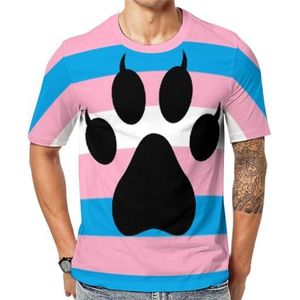 Transgender Furry Pride Flag T-shirt met korte mouwen voor heren, ronde hals, print, casual T-shirt, tops, L