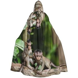 OPSREY Leuke Kleine Apen Gedrukt Volwassen Hooded Poncho Volledige Lengte Mantel Gewaad Party Decoratie Accessoires