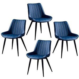 GEIRONV Kantoorstoelen Set van 4, kunstmatige lederen smeedijzeren kruk benen eetkamerstoel woonkamer slaapkamer balkon stoel Eetstoelen (Color : Blue, Size : Black feet)