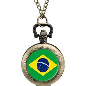 Braziliaanse vlag ronde moderne klassieke zakhorloge en ketting stijlvol cadeau unisex