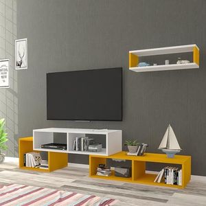 [en.casa] TV meubel met wandrek Malvik 170x29,5x42 cm wit en geel