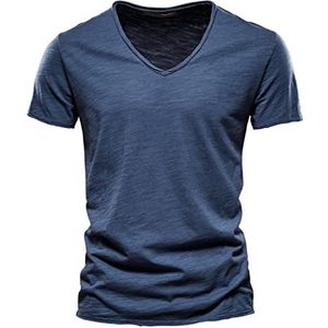 Bamboe Katoenen T-shirt 10 Kleuren Zomer Ademende V-hals Mannen Korte Mouwen Tops EU Maat (TH037),Navy blue,3XL