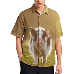 Mini varken wandelen in de tuin bij zonsondergang Hawaiiaans shirt voor mannen zomer strand casual korte mouw button down shirts met zak
