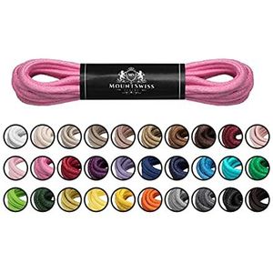 Mount Swiss Luxe schoenveters, waterafstotende en scheurvaste veters, rond, diameter 2-3 mm, van fijn katoen/gewaxt, kleur: roze, lengte: 60 cm
