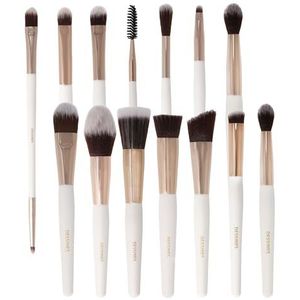 Dessines Make-upkwastenset, 14 stuks, oogkwast en poederkwast, veganistische kwast, make-upkwastenset (natuurhoutset, crèmewit)
