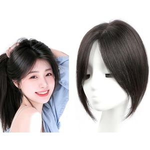 25cm Haartoppers for Vrouwen 100% Echt Menselijk Haar Top Haarstukken 8 X 10cm Kantbasis Clip-in Pruiken, 360° Dekking Haarextensies for Dunner Wordend Haar, Haaruitval, Grijs Haar(Black)