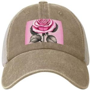 Mooie roze rozen cowboy mesh honkbalpet, polohoed, trucker, uniseks stijl hoofddeksels, snapback verstelbaar, mannen vrouwen zwart, natuurlijk, Eén Maat
