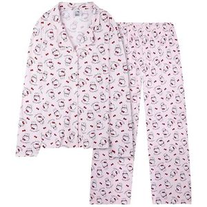 Hello Kitty Sanrio pyjamaset voor tieners, vrouwen, 2-delige top met lange mouwen, broek, zachte Kuromi loungewear, Kawaii PJ's, cadeaus voor vrouwen, Roze Hello Kitty, M