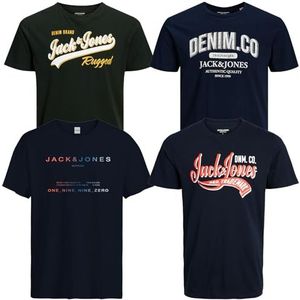 JACK & JONES Sulk45 T-shirt voor heren, set van 4, grote maten, oversized, 2XL, 3XL, 4XL, 5XL, 6XL, 7XL, 8XL, ronde hals, ronde hals, T-shirt, Pakket van 4 # 19 Ps, 4XL