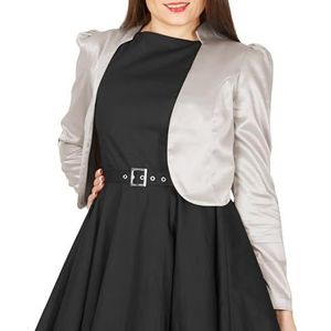 BlackButterfly Formeel Satijn Lang Mouw Bolero Shrug Jasje (Zilver, S)
