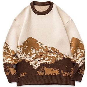 CIDCIJN Heren Truien - Heren Hip Hop Streetwear Harajuku Sweater Vintage Japanse Stijl Sneeuw Mountain Gebreide Sweater Winter Casual Trui Knitwear