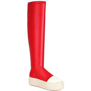 Platform Pumps Schoenen Dames Plat Met Middelhoge Hak Over De Knie Dij Hoge Laarzen Ronde Neus Sneakers Casual Schoenen (Color : Red, Size : 6)