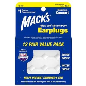 Mack's Kussen zachte siliconen oordopjes, 12 paar - de originele vormbare siliconen stopverf oordopjes om te slapen, snurken, zwemmen, reizen, concerten en studeren