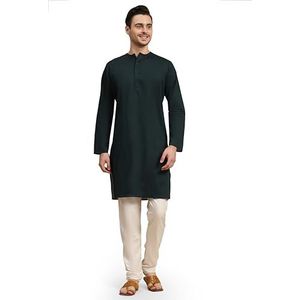 SKAVIJ Heren Kurta Pyjama Lange Mouw Tuniek 2-Delige Set (Grün, M)