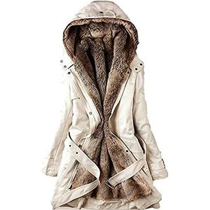 Dames voering mantel warme parka jas dames winter warme dikke lange jas met capuchon jas winter oversize jas met capuchon vrouwen jas faux bont outwear winter trench coat, beige, 3XL, Retro