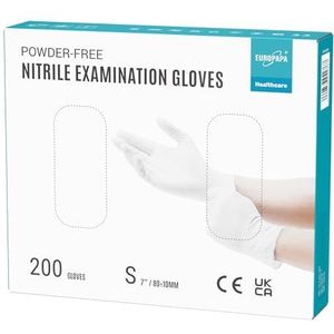 EUROPAPA® 200 x wegwerphandschoenen, nitrilhandschoenen, poedervrij, onderzoekshandschoenen, EN455 EN374, latexvrij, wegwerphandschoenen, verkrijgbaar in de maten S, M, L en XL (S, Wit)