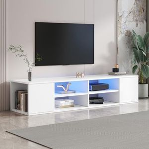 Aunvla Veelzijdige 140 cm grote witte tv-kast met ledverlichting, staand en hangend, tv-lowboard – een stijlvolle opbergoplossing voor je woonkamer