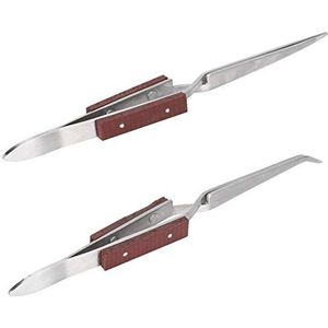 2 stuks zelfsluitende pincet, rechte gebogen tip kruis pincet voor vaste sieraden solderen puntige diy ambachtelijke tool