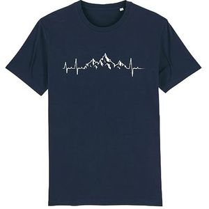 T-shirt Mountain Heart Beat - voor heren - bedrukt in Frankrijk - 100% biologisch katoen - origineel grappig bergcadeau, Marineblauw, XL