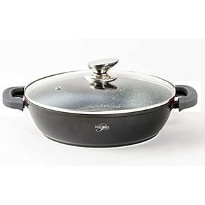 Stoofpan 24 cm stoofpan zwart | braadpan inductie anti-aanbak | stoofpan met glazen deksel | stoofpan van Cheffinger