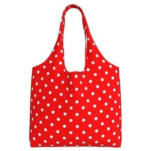 BEEOFICEPENG Schoudertas, grote canvas draagtas draagtas casual handtas herbruikbare boodschappentassen, rode en witte stippen bedrukt, zoals afgebeeld, Eén maat