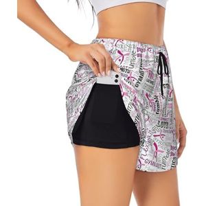 YQxwJL Gymnastiek Roze Print Atletische Hoge Taille Running Shorts Voor Vrouwen Sneldrogende Gym Workout Shorts Voor Zomer Casual, Zwart, XXL