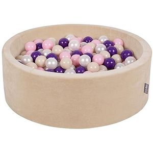 KiddyMoon Rond Ballenbad Fluwelen Ballenbad 90X30cm/200 Ballen ∅ 7Cm Ballenkuilen Voor Baby's Speelbad Kleuters, Zandbeige:Pastel Beige/Poeder Roze/Parel/Violet