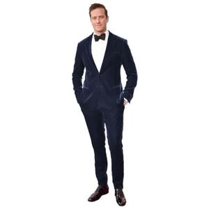 Fluwelen smokingpak voor heren, set met slanke pasvorm, 2-delig, luxe feestdiner, broek, outfits, bruiloft, marineblauw, XS