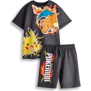 Pokemon T-shirt en korte broek voor jongens | Donkergrijze kledingbundel met korte mouwen en grafische T-shirts en broeken voor kinderen | Pikachu Charizard Pokeball complete bijpassende outfit