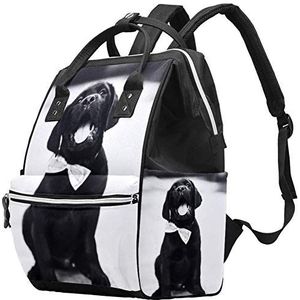 Multifunctionele grote baby luiertas rugzak,Zwarte hond met tong uit patroon luiertas reizen rugzak voor mama en papa