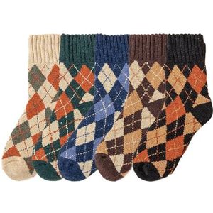 yeeplant Klassieke Argyle sokken voor dames: 5-pack thermische crew-sokken, dik en gezellig voor de winter, Meerkleurig, Eén Maat