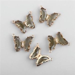 Glanzende kristallen vlinderhangers connectoren vlinder glaskralen bedels voor doe-het-zelf kettingen armbanden sieraden maken 20x15mm-15 grijs-2 stuks