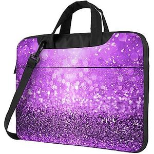 Sprankelende Paars Glitter Gedrukt Laptop Mouw Notebook Draagtas Computer Tas Zakelijke Aktetas 14 inch