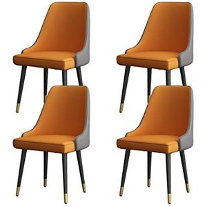 GEIRONV Dining stoelen set van 4, zachte PU lederen zitkussen metalen poten zijstoelen woonkamer moderne keuken lounge teller stoelen Eetstoelen (Color : Orange)