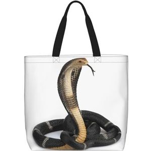 ZaKhs Cobra Snake Print Vrouwen Tote Bag Grote Capaciteit Boodschappentas Mode Strand Tas Voor Werk Reizen, Zwart, Eén maat