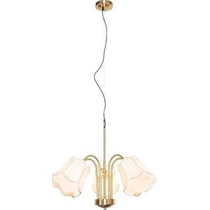 QAZQA - Klassiek | Antiek Klassieke hanglamp messing met witte lampenkap 5-lichts - Nona | Woonkamer | Slaapkamer - Stof Rond - E27 Geschikt voor LED - Max. 5 x 15 Watt