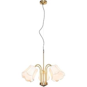 QAZQA - Klassiek | Antiek Klassieke hanglamp messing met witte lampenkap 5-lichts - Nona | Woonkamer | Slaapkamer - Stof Rond - E27 Geschikt voor LED - Max. 5 x 15 Watt